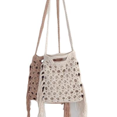 China Handmade PP Cotton Handbags For Women Round Paper Straw Ladies Handbags Beach Bag for sale