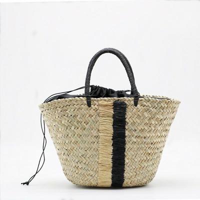 China Grass Tote Bag Woven By Straw Bag Blue And Black Wearable Korean Fashion Jute Women's Dress for sale