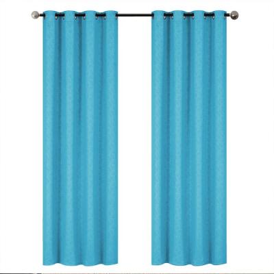 China Blackout Blue Elegant 100% Polyester Blackout Panels Fabric Texture Embossed Curtain for sale