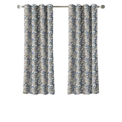 China Yarn Dyed Traditional Floral Jacquard Pattern in Blue and Gray Darkening Grommets Textured Yarn Dyed Jacquard Window Curtain for sale