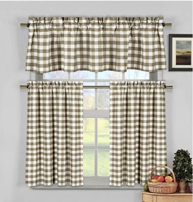 China Kingston Checks Kitchen Curtain 3Pc in Kitchen Set Taupe for sale