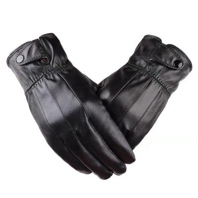 China 2020 plain fashion style black leather gloves shear soft lining outdoor touch screen gloves warmly high quality for sale