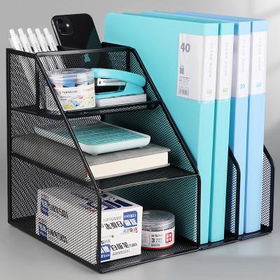 China Black Mesh Office Supplies Desk File Storage Stationery Organizer Metal Multilayer Desk Document File Tray for sale