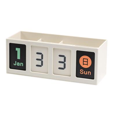 China Multifunctional Organizer Desktop Office Pen Holder Perpetual Calendar Ornament Desktop Pencil Holder for sale