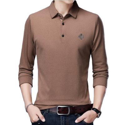 China Anti-Wrinkle Cotton Fabric Solid Color Mens Long Sleeve Golf Polo T-Shirt for sale