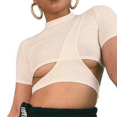 China Wholesale Black White Short Corset Top T-shirt Anti-pilling Sleeve Cavity Crop Female Sexy Crop Tops For Women for sale