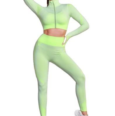 China Breathable Female Fitness Sports Long Sleeve Yoga Suit Ladies 2 Pieces Sports Gym Fitness Set Women Yoga Seamless Sets for sale