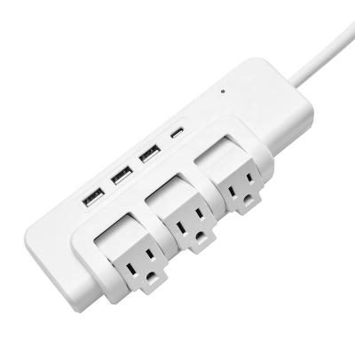 China 90 Degree Output Rotating Extension Cord 3 Plugs 3 USB Extension Electrical Outlet With USB Plug for sale