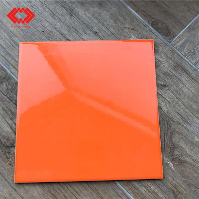 China Glazed Metallic Tiles 200x200 20x20 200x200mm 20x20cm 8x8'8x8 Inches Glossy Flat Orange Color Glazed Ceramic Wall Tile for sale