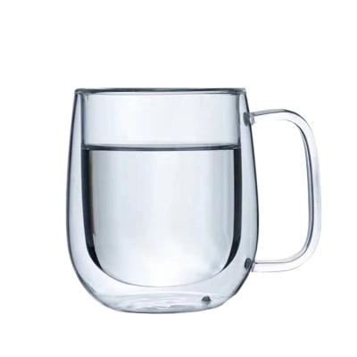 China Wholesale Borosilicate 350ml Quality Double Wall Sustainable Glass Cup Heat Resistant Glass Mug for sale