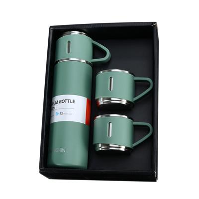 China Business Gift PORTABLE Luxury Stainless Steel Vacuum Thermos With Two Insulation Cups Portable Cup Set for sale