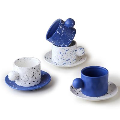 China Cheap Creative Hot Selling Klein Blue And Stain Paint Around Ball Handle Coffee Beverage Tea Cup Set for sale