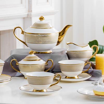 China Viable European Style Set Coffee Cup Gold Rim Color Glazed Ceramic Tea Cups And Saucers Wholesale Bulk Set for sale