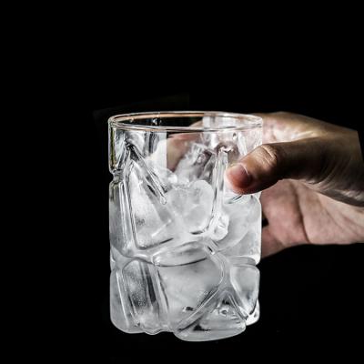 China Diamond Shaped Stemless 320ml Artistic Whiskey Glass Mug Clear LCE Beer Cube Wine Glass Mug for sale