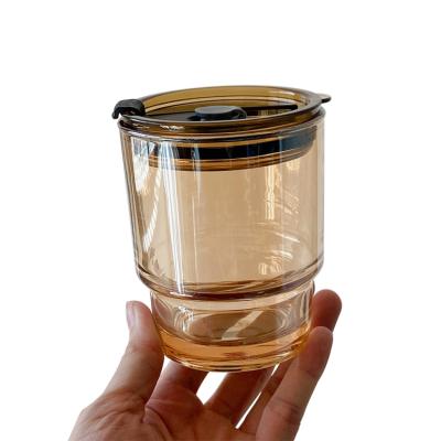 China Artistic Old Brew Leakproof Reusable Tea Straw Cup With Lid Borosilicate Glass Water Bubble Milk Tea INS Brown 400ml Coffee Cup for sale