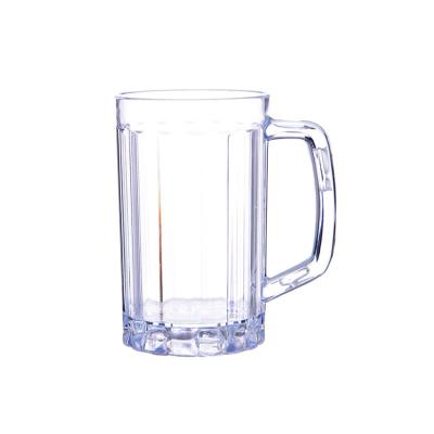 China Hot Sale Durable Clear Cut PC Heavy Duty Plastic Beer Mug With Handle Beer Glasses for sale