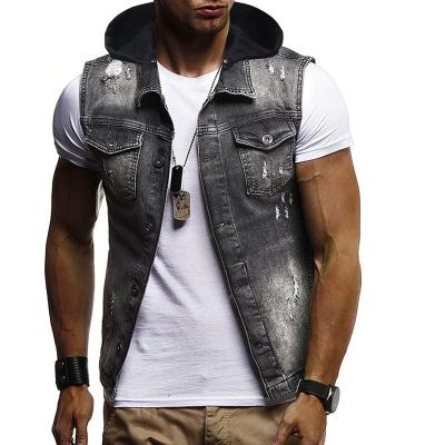 China QUICK DRY most popular men's cardigan denim vest athleisure hooded vest for sale