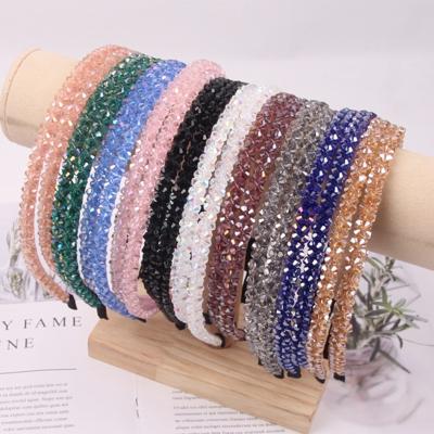 China Crystal Headband Amazon Fashion Rhinestone Glass Border Color Transparent Beaded Headbands for sale