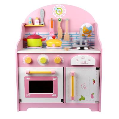 China Eco-Friendly Pretend Role Play Pink Wooden Big 2 Cooking Baby In 1 Kitchen Accessories Toy Sets for sale