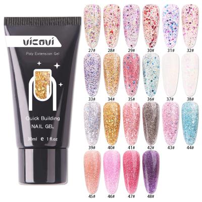 China Quick Offer Nail Art Supplies 30ml Extension Gel Polish OEM Private Label Soak Off Poly Glitter Color Nail Gel Polish for sale