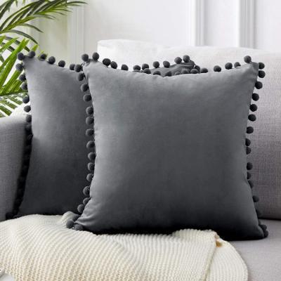 China Cheap Decorative Anti-static Custom Soft Velvet Cushion Cover Solid Cushion Covers Pom-Poms Cushion Cojines for sale