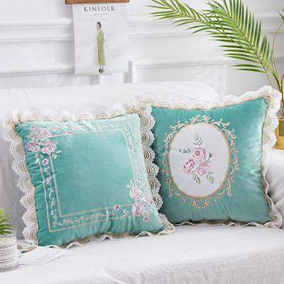 China Hot Selling Floral Pattern Fire Retardant Embroidered Lace Cushion Cover, Nordic Modern Minimalist Cushion Cover for sale