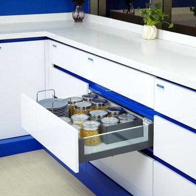 China Kitchen Furniture Modern Slim Tandem Box Hardware Lead Glass Drawer Systems Soft Closing for sale