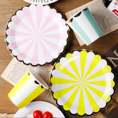 China 7 Inch Disposable Bronzing Paper Plate Plate Birthday Party Dinner Plate Dessert Cake Dish for sale