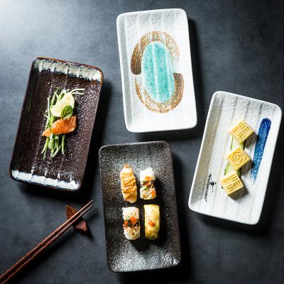 China Viable Color Square Gradient Japanese Restaurant Ceramic Sushi Dish for sale