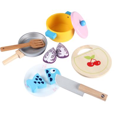 China Eco-Friendly Material Pretend Role Play Swap Toys Miniature Wooden Cooking Educational Kitchen Cooking Tool Kit for sale