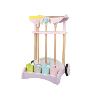 China Eco-Friendly Material Kindergarten Pretend Role Play Waste Sorting Trolley Quick Cleanup Wooden Toy For Kids for sale