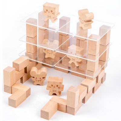 China Eco-friendly Material Wooden Logical Thinking Cat and Mouse Battle Stacking Game Brain Toy Stacker for sale