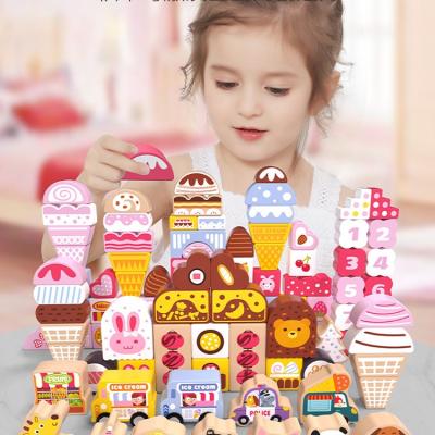 China Eductional Preschool Toys Wooden Building Blocks Set Pretend Game Stacking Toy Preschool Learning Educational Toys for sale