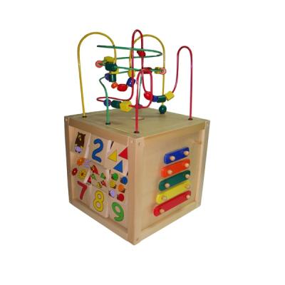 China Simple wooden cube 4 in 1 educational toy, smart bead wooden maze toy game toy for baby for sale