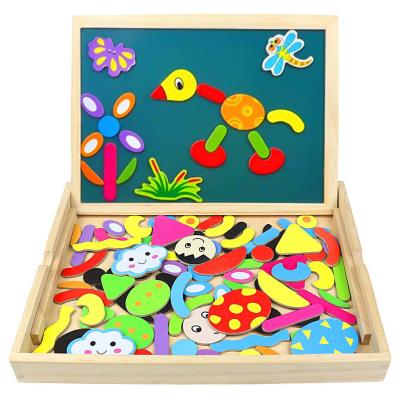 China Wooden Toy Double Side Multifunctional Jigsaw Puzzle Montessori Toys Early Learning Magnetic Drawing Board Education for sale