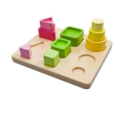 China Hardwood Wooden Stacker Set Hardwood Block Kids Play Educational Sorting Geo Matching Non-Toxic Chunky Puzzle Baby Game Preschool Safe for sale