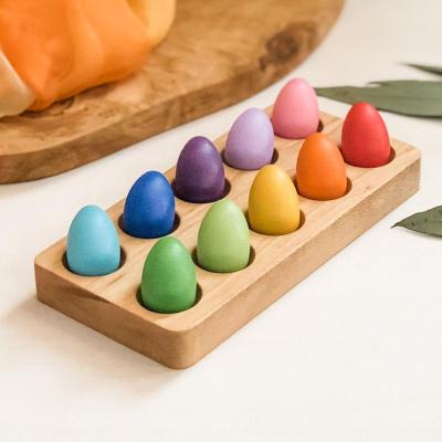 China Hardwood Small Rainbow Eggs Wooden Toys Loose Parts Small Rainbow Eggs Montessori Toys Rainbow Mini Wooden Eggs Color Sorting 10 Colors for sale