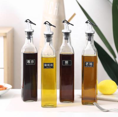 China Frying Oil 500ml Square Olive Oil And Vinegar Dispenser Condiment Serve Glass Bottle For Sauce With Spout Leak Proof Caps Vinegar Wine Glass Bottle for sale