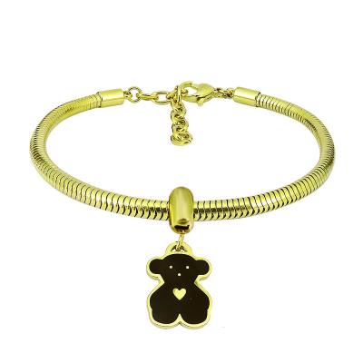 China AFXSION Brand CLASSIC Bear Jewelry DIY Charm Bracelet DIY 18K Gold Bangle Stainless Steel Bracelet Woman for sale