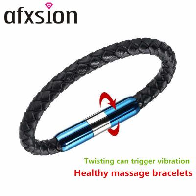 China Stainless steel bracelet Europe and the United States wish Amazon supply, health massage stainless steel magnetic buckle leather bracelet for sale