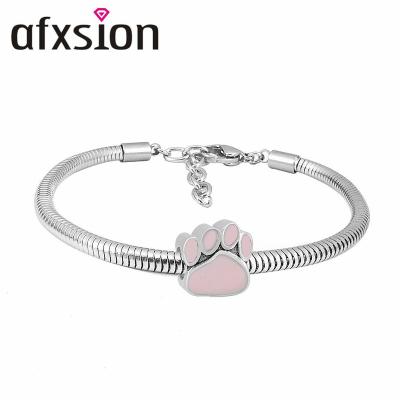 China 2020 New AFXSION CLASSIC Jewelry Snake Chain Bracelet Dog Paw Charm Pendants DIY Stainless Steel Bead Stainless Steel Bracelet for sale