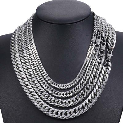 China AFXSION Classic European and American Stainless Steel Men's Long Chain Necklace 3mm6mm9mm11mm Wide Chain Necklace Bracelet for sale