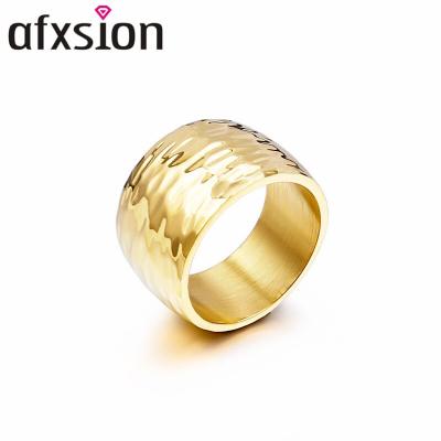 China Stainless Steel Ring 18K Gold Ring Hammer Pattern Charm Jewelry Fashion Romantic AFXSION European and American Rings for sale