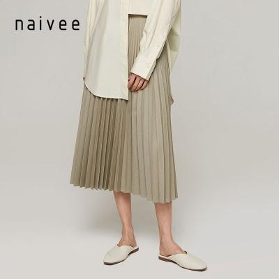 China Naivee Elastic Spring Series Pleated Mid Waist Women A Line Skirt Youthful And Bright Pastel Color for sale