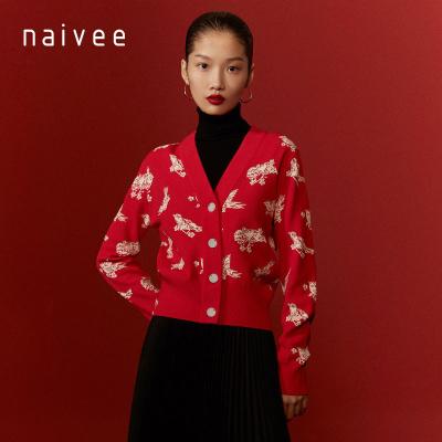 China Anti-wrinkle naivee new year series spring cardigans sweaters bird pattern women ladies loose for sale