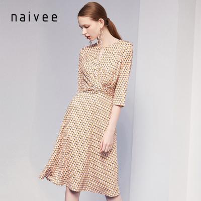 China Naivee Ladies Casual Fitted Elegant Wrap Dress Anti-Static For Women Date for sale