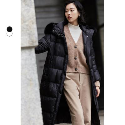 China Naivee Sustainable Premium Winter Light Long Down Jacket Coat Fur Collar For Women Ladies for sale