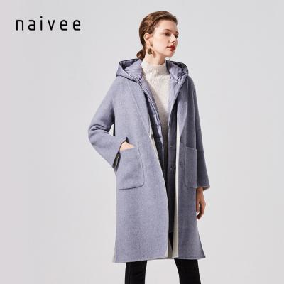 China Naivee Warm And Comfortable Winter Vest Blue Detachable Double Sided Long Wool Cashmere Coat Women Two Piece Wool Coat for sale