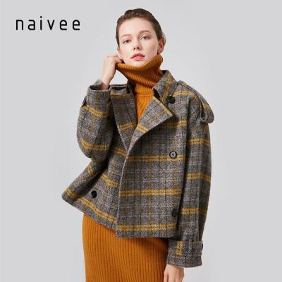 China Naivee New Design Women's Woolen Plaid Wool Coat Jacket Loose Comfortable Breathable Winter Women's Woolen Coat for sale