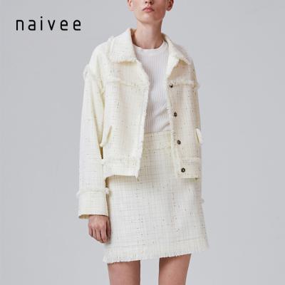 China Naivee Winter New Designs Comfortable And Breathable Elegant Women's Small Fragrant White Bright Silk Tweed Short Coat for sale